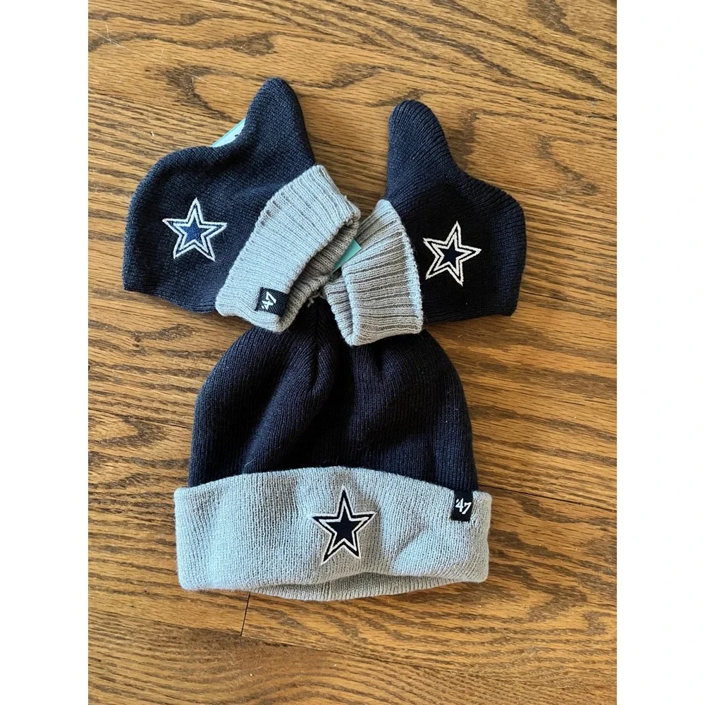 47 Brand Dallas Cowboys Infant Beanie and Mittens Set Navy Grey NFL F-BAMBS09ACE